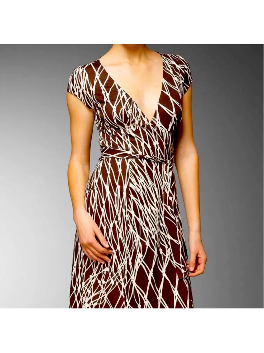Diane Von Furstenberg Kye Silk Wrap Dress Brown White Printed DVF Women’s Sz 10